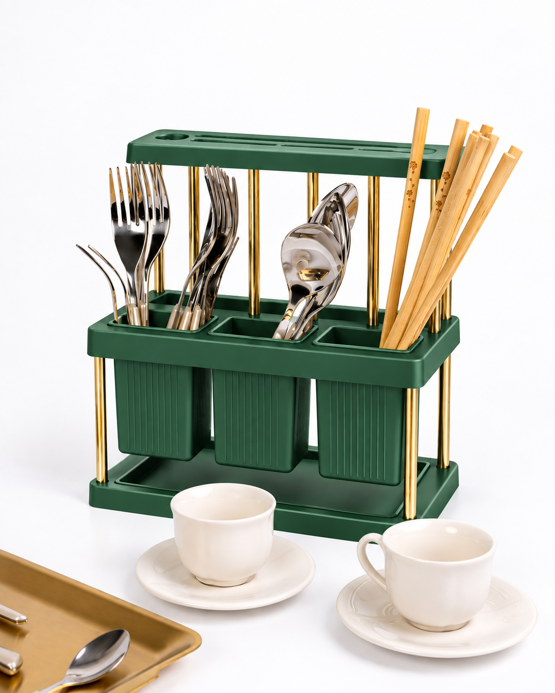 Countertop utensil organiser with separate storage compartments