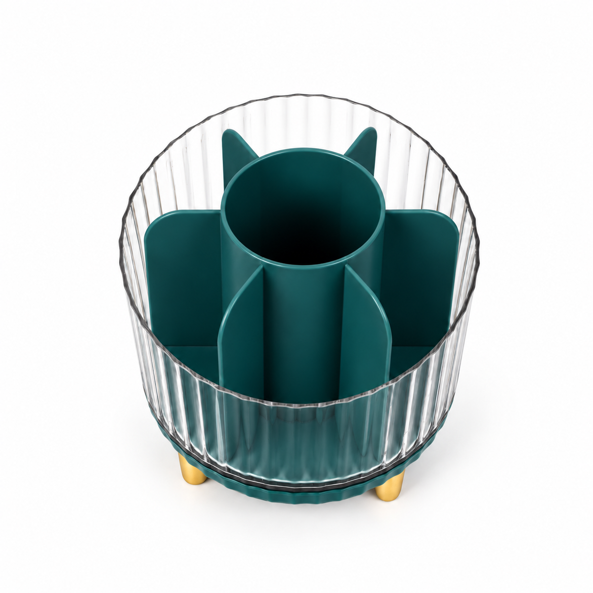 Deep teal beauty and skincare organiser for makeup brushes and cosmetics