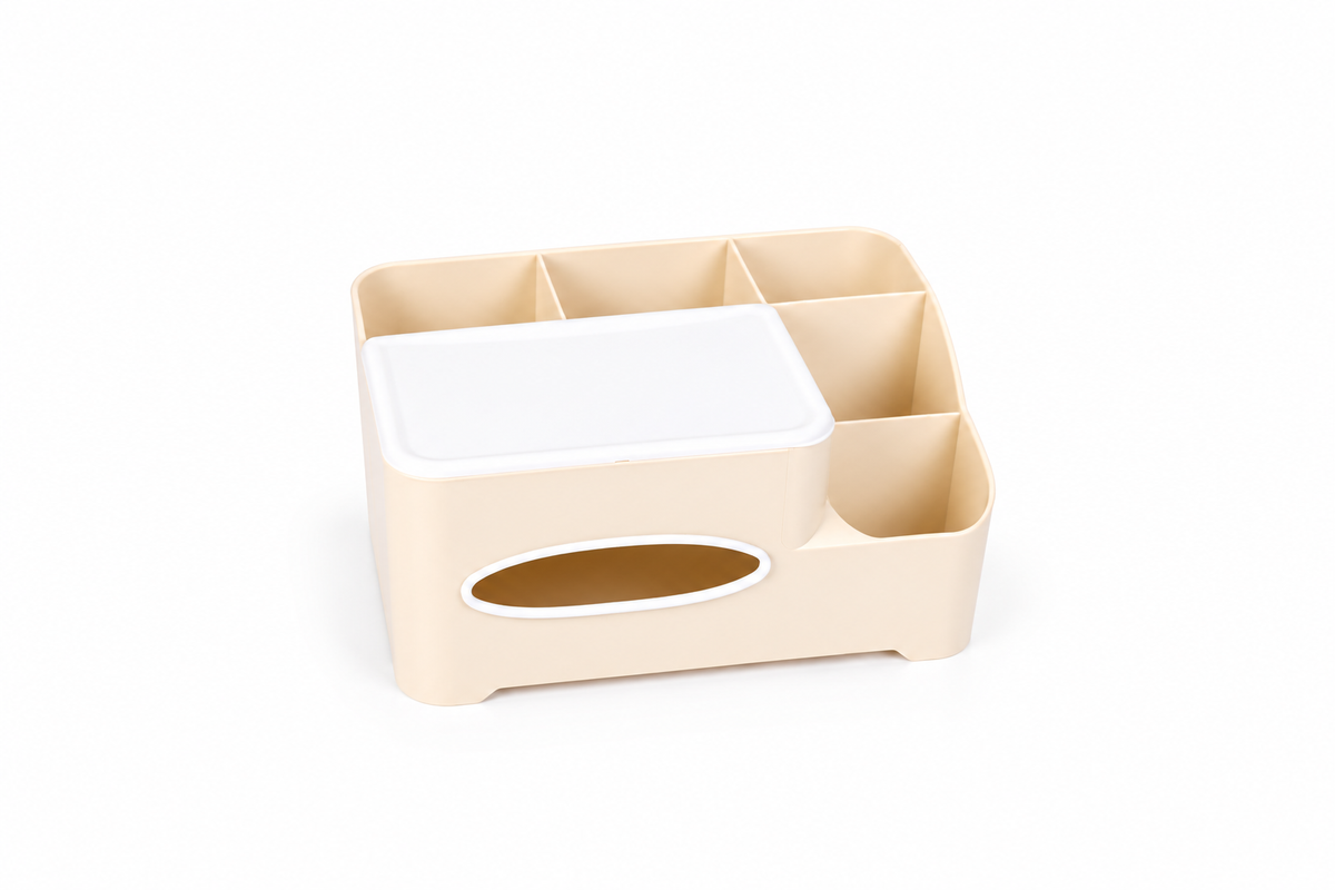 Multi-functional tissue box organiser with built-in storage