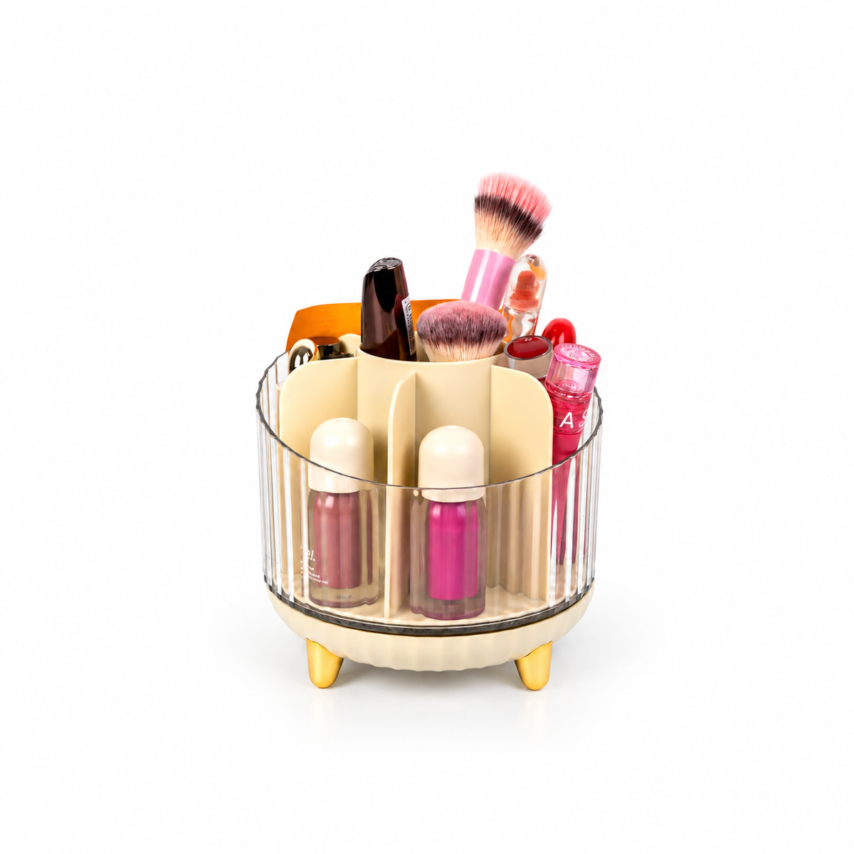 Beauty organiser storing makeup skincare and nail products